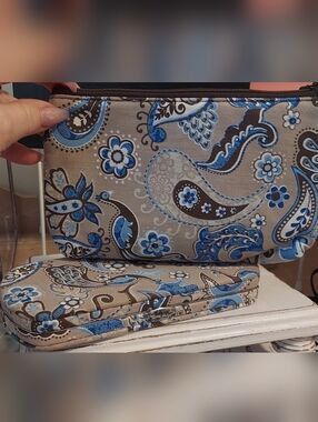 Vera Bradley Bundle Blue Paisley Cosmetic Pouch Set